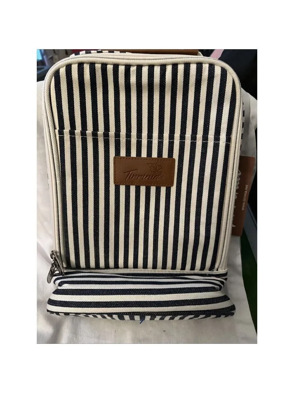 NEW Tirrinia Insulated 2 Bottle Wine Carrier Tote Cooler Bag Picnic Case Striped